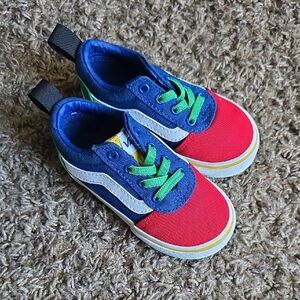 Vans Kids' Red and Blue Sneakers with Green Laces